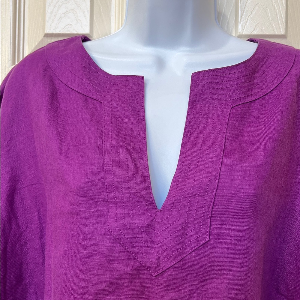 Ralph Lauren Women Violet Linen Split-Neck Tunic Top Sz 1X Quiet Luxury Vacation - Picture 3 of 12